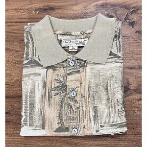 Tori Richard Cotton Lawn Palm Tree Tribal Hawaiian Mens Large Polo Shirt Beach